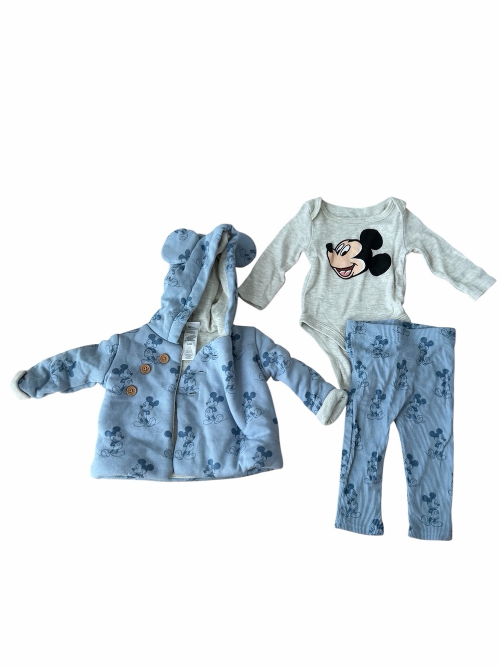Disney Baby Mickey Mouse 3 Piece Outfit Set 0-3 Months Jacket Bodysuit Pants